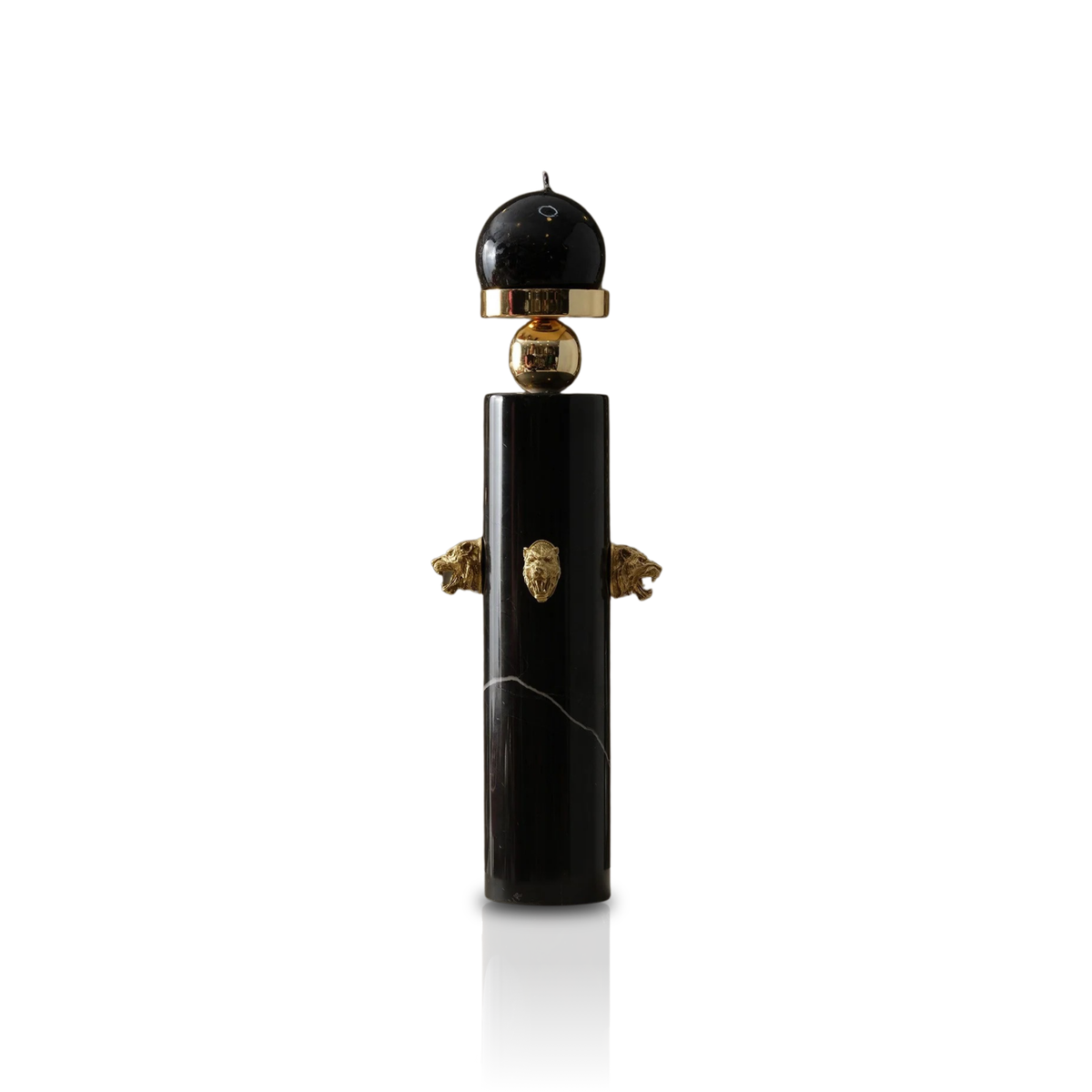 Black Marble Candle Holder with Brass Tiger Heads