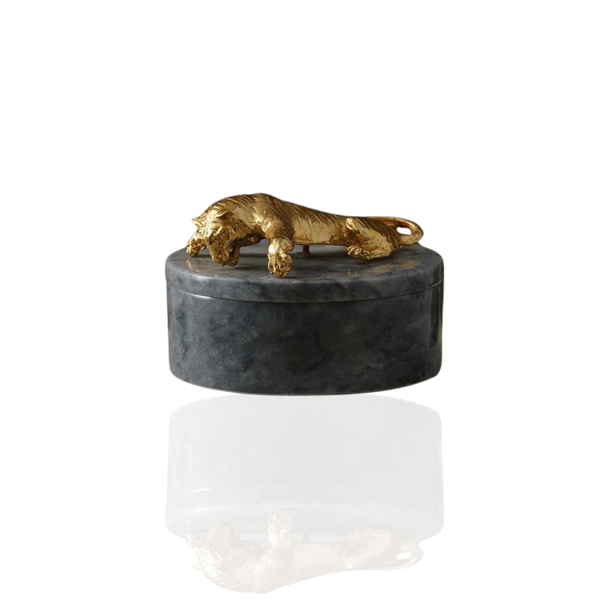 Grey Marble Box with Golden Tiger Lid (One Piece)