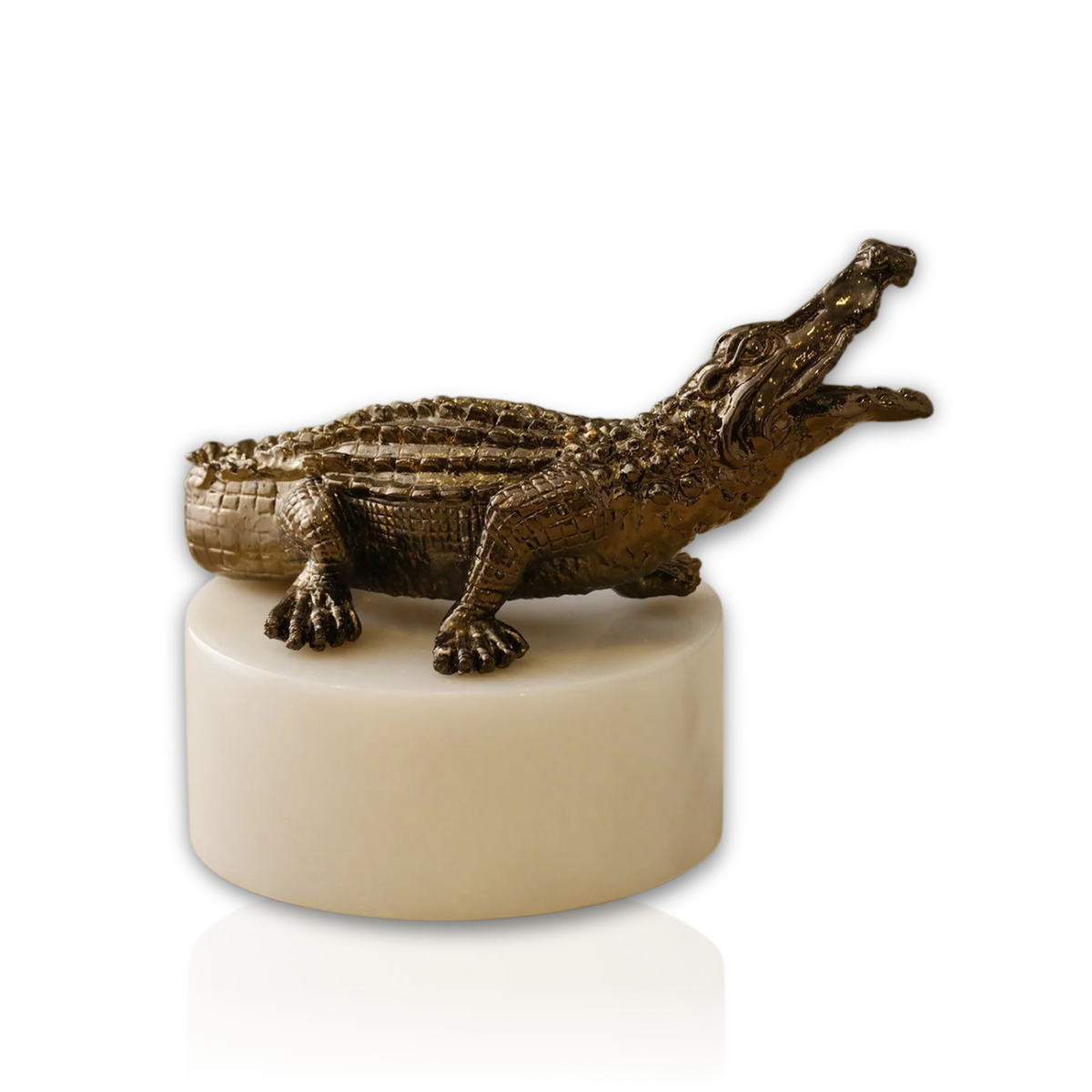 (Ölçü bulunamadı) Bronze Crocodile Decor On White Marble Base