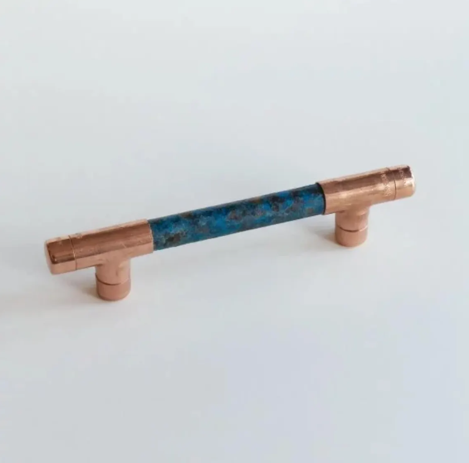 Verdigris Green Patina Copper Handle & Handcrafted Copper Home Accessory - 128 mm