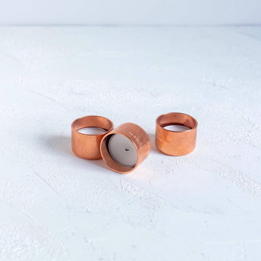 Handcrafted Copper Tealight Candle Holders – Set of 3