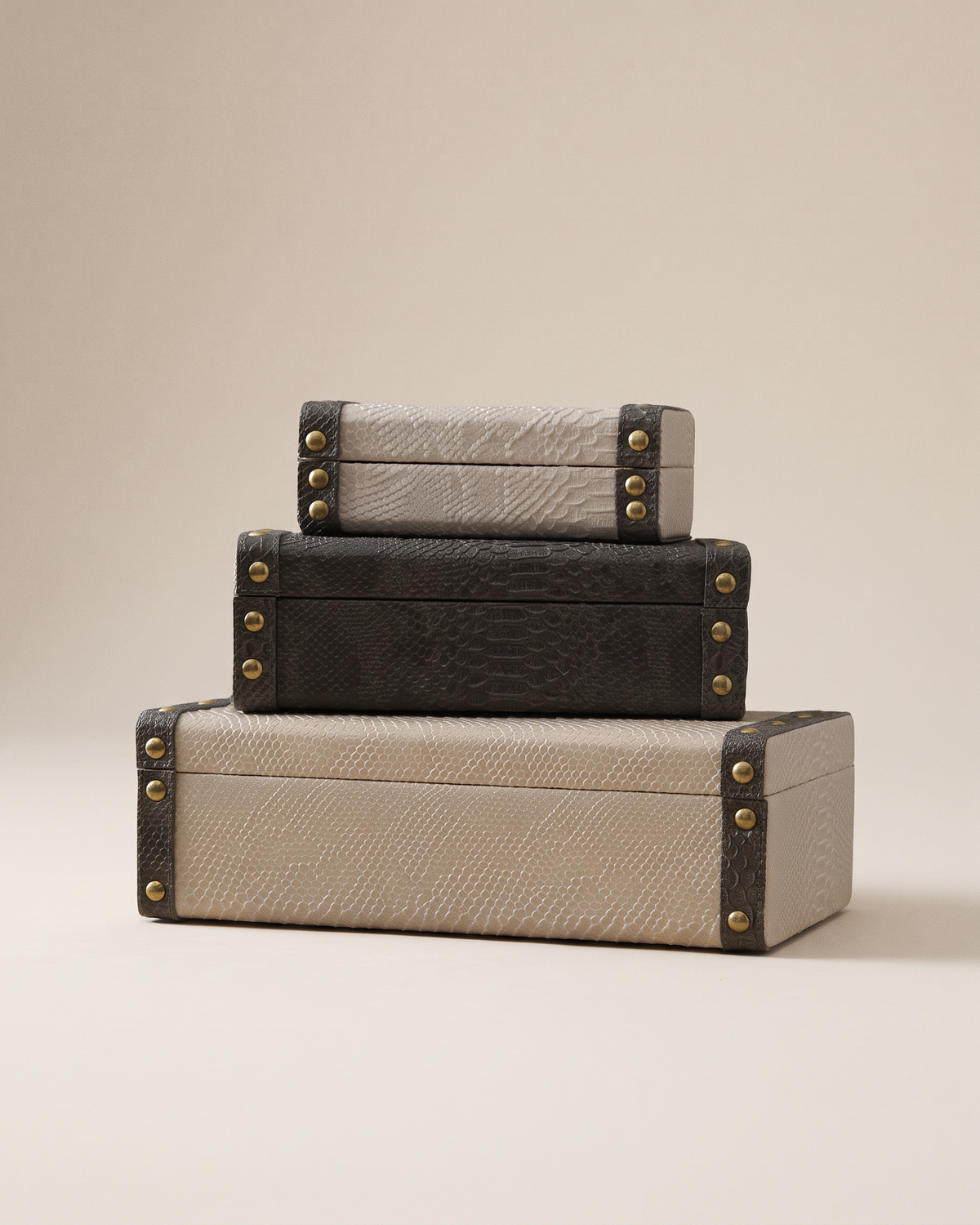Studded Leather Boxes (Set of 3)
