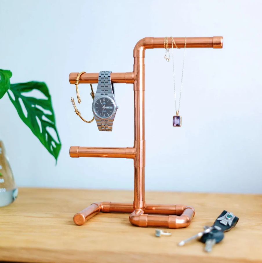 Handcrafted Solid Copper Jewelry Stand - Handmade Rustic Copper Ring & Neck – view 4