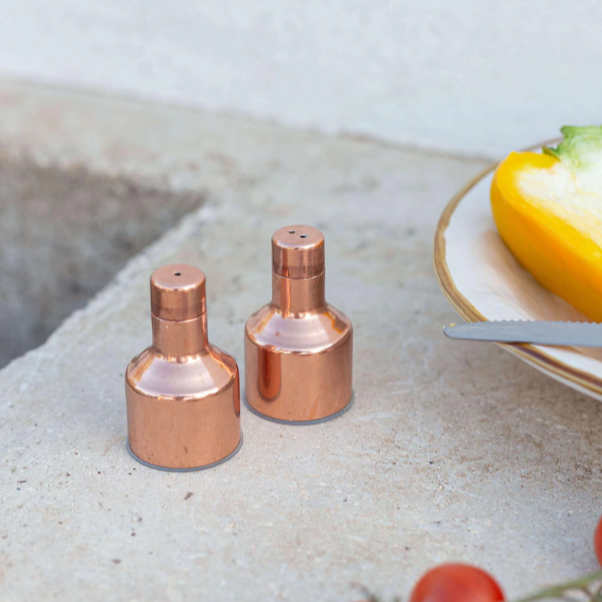 Copper Salt & Pepper Shakers Set | Handmade Copper Kitchen Utensils - Table – view 5