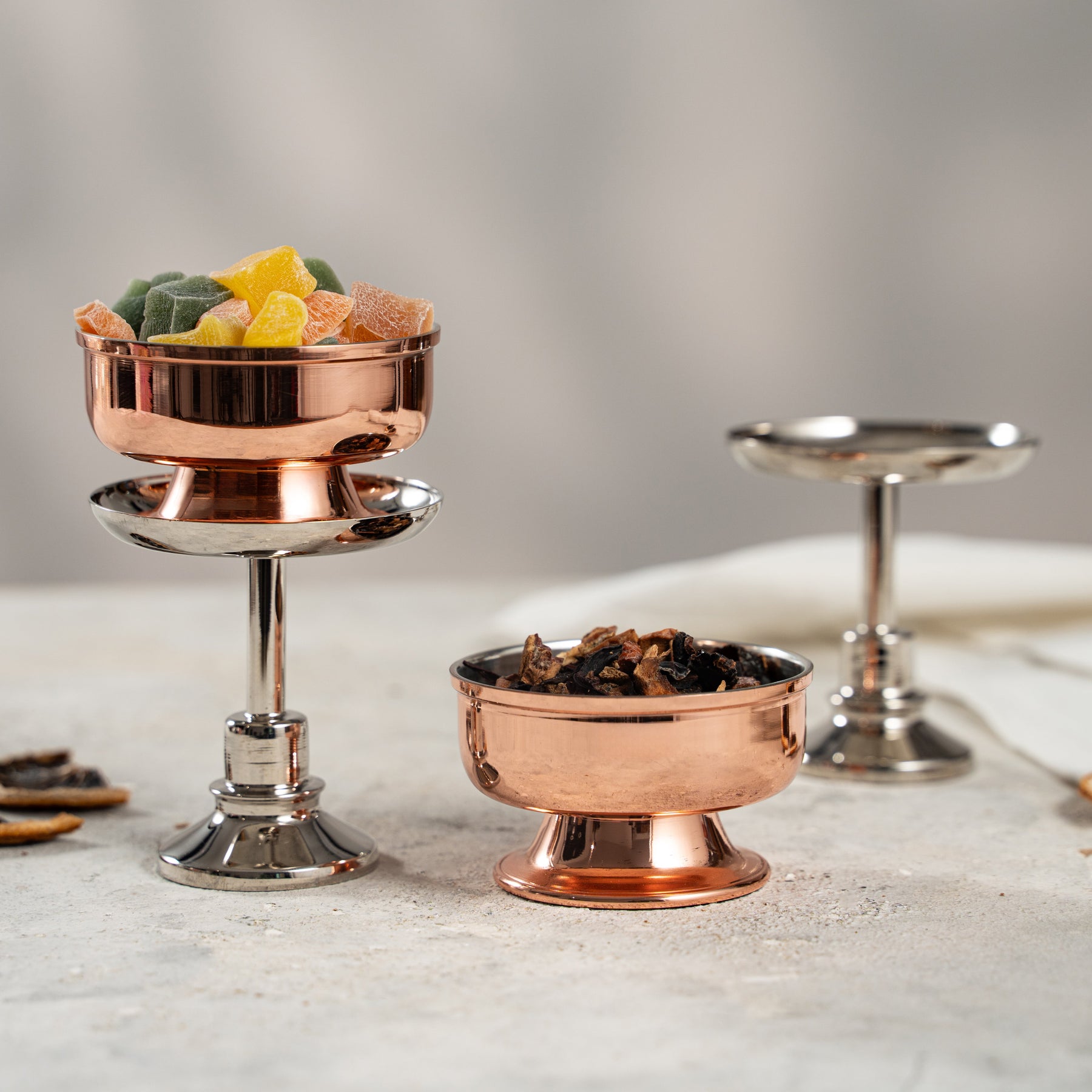 Handcrafted Copper & Silver Dessert Cups Set of 2, Mixed Metal Pedestal Ser – view 4