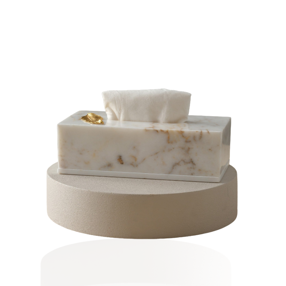Marble Tissue Box with Brass Leaf Accent