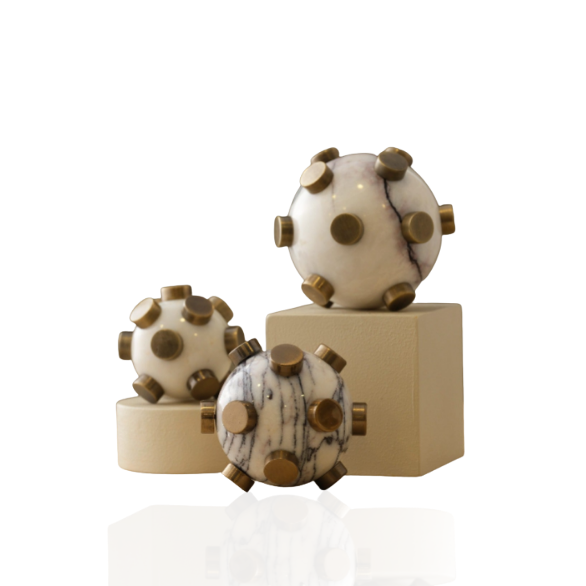 Marble Mine Sphere Decor with Brass Accents Set of 3