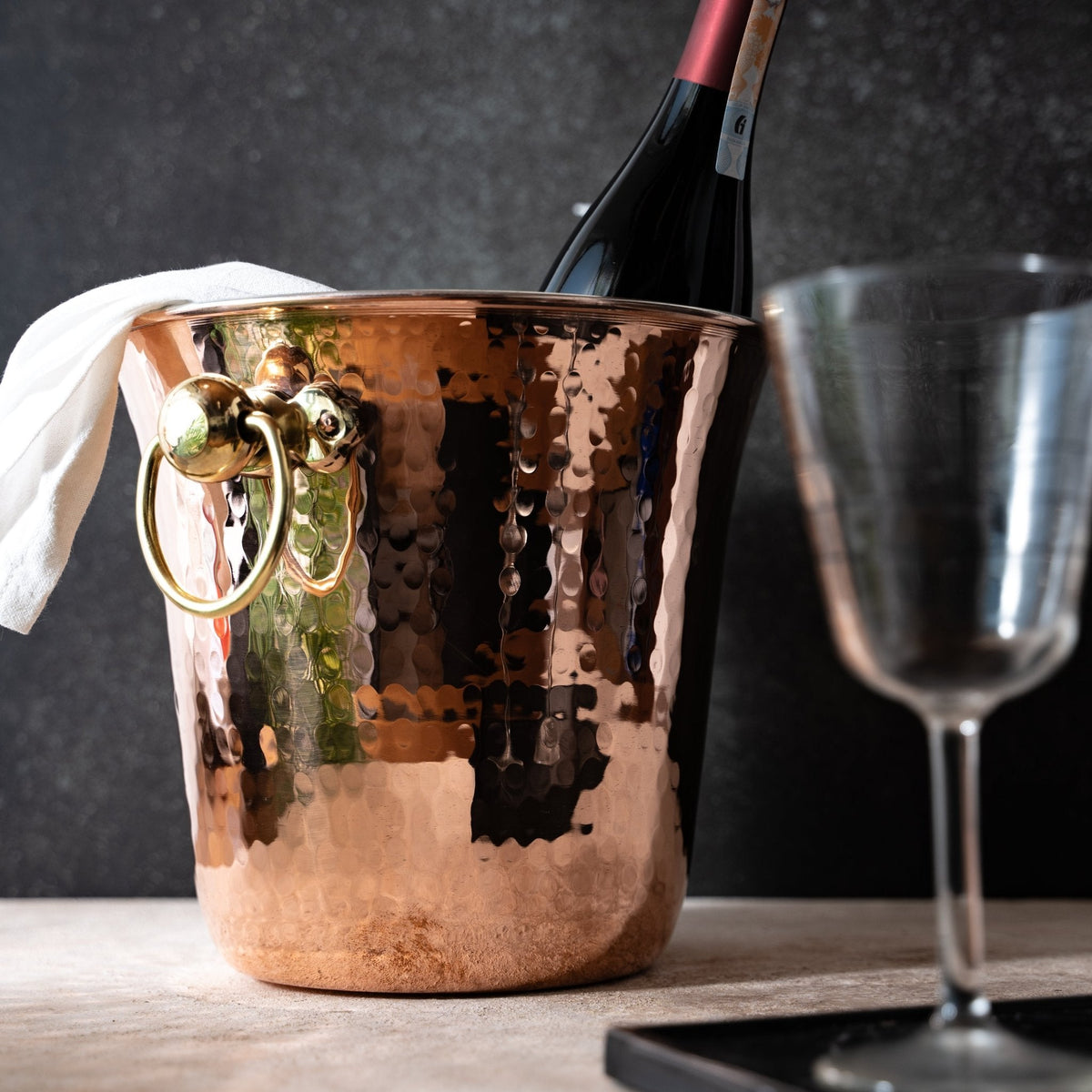 Handmade Hammered Copper Ice Bucket – Solid Copper with Brass Handles - Alfiq's Store