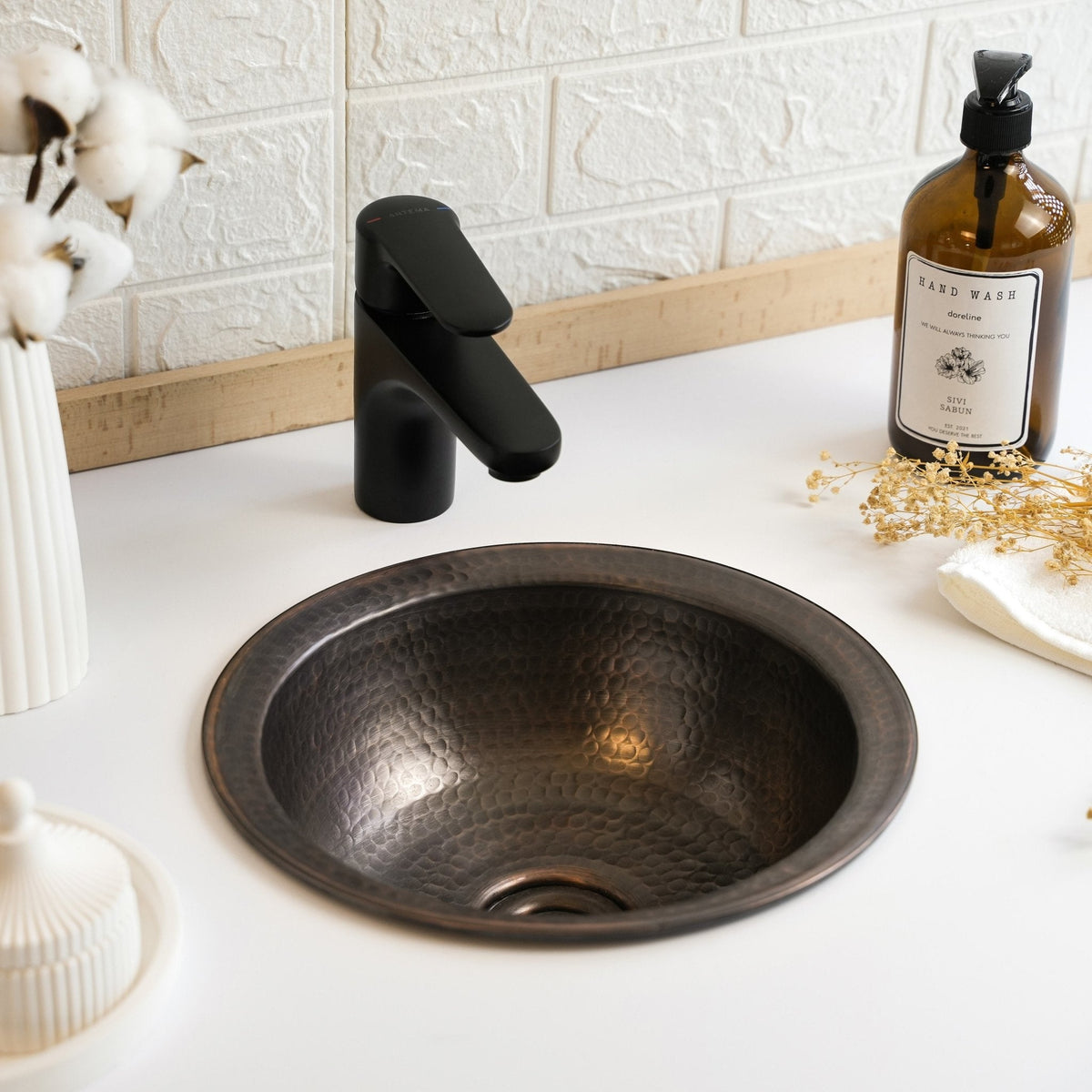 Handmade Round Dark Copper Drop - In Sink – Farmhouse Undermount/Drop - In Basin - Alfiq's Store