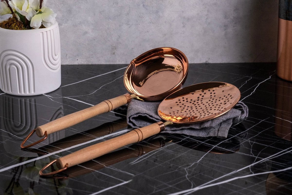 Handcrafted Copper Ladle with Wooden Handle – Traditional Cooking and Serving Utensil - Alfiq's Store