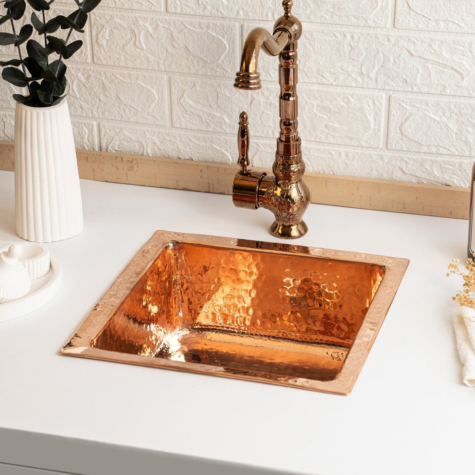 Solid Copper Undermount Kitchen and Bathroom Sink | Handmade Hammered Copper Vessel Sink *Drain Cap Included* - Alfiq's Store