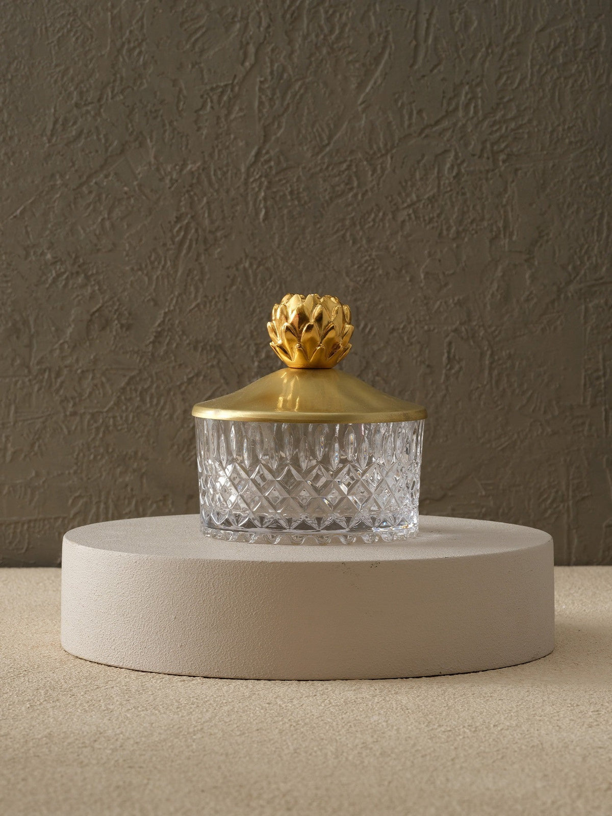 Cut Glass Bowl with Gold Brass Lid - Alfiq's Store