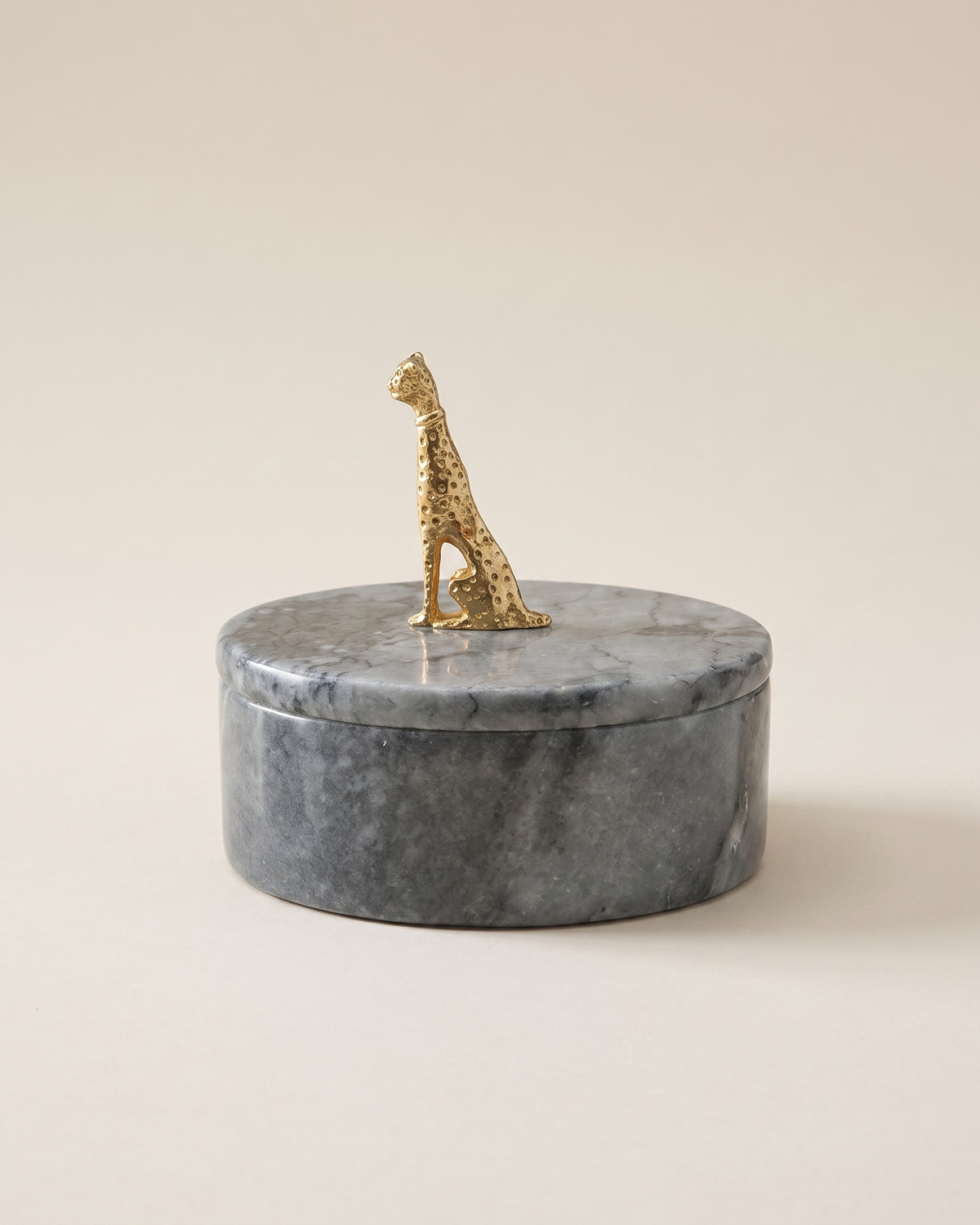Grey Marble Box with Leopard Detail - studio view on ivory background
