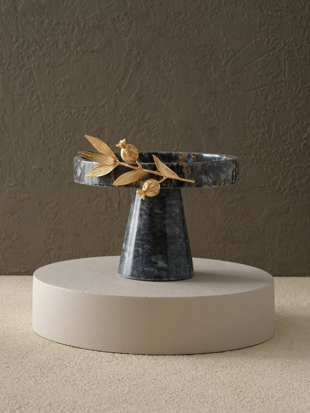 Grey Marble Cake Stand With Gold Pomegranate Detail - Alfiq's Store