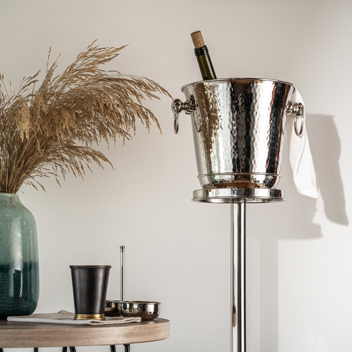 Handcrafted Chrome - Plated Copper Champagne & Wine Ice Bucket with Stand – Elegant Beverage Cooler - Alfiq's Store