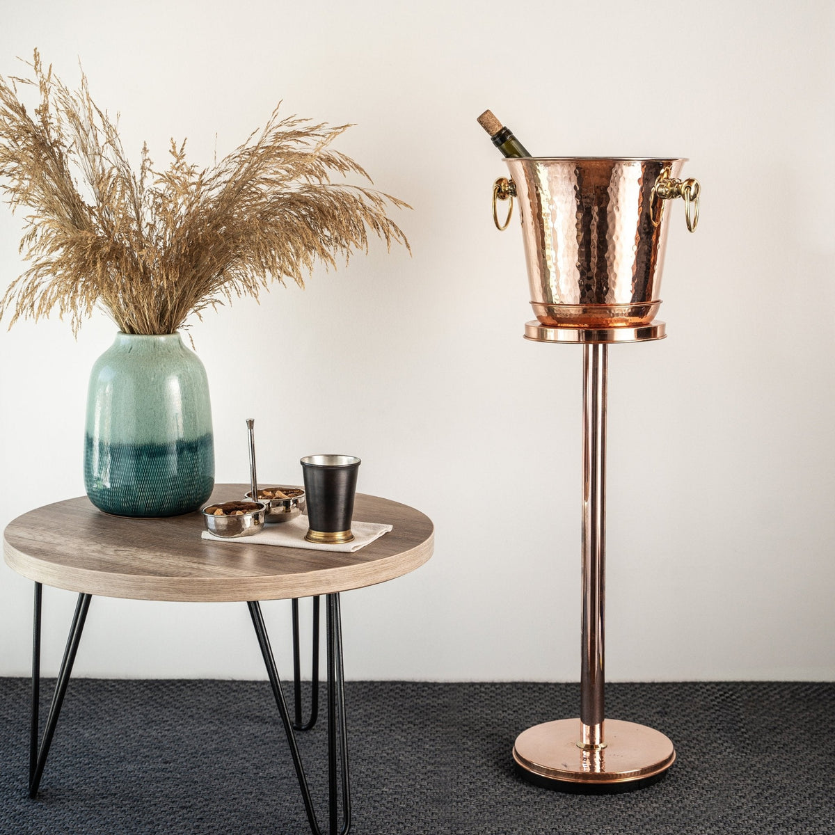 Handcrafted Chrome - Plated Copper Champagne & Wine Ice Bucket with Stand – Elegant Beverage Cooler - Alfiq's Store