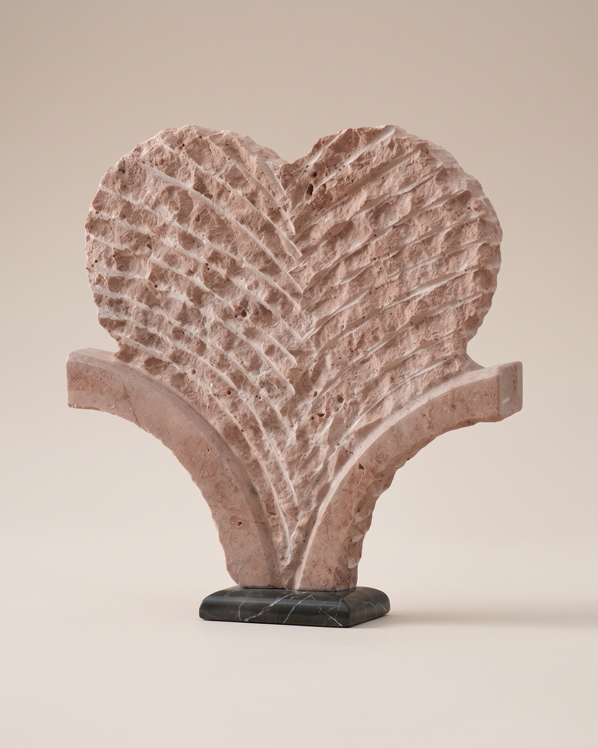 Hand-Carved Marble Palm Fan Sculpture (One Piece) on a warm ivory studio background