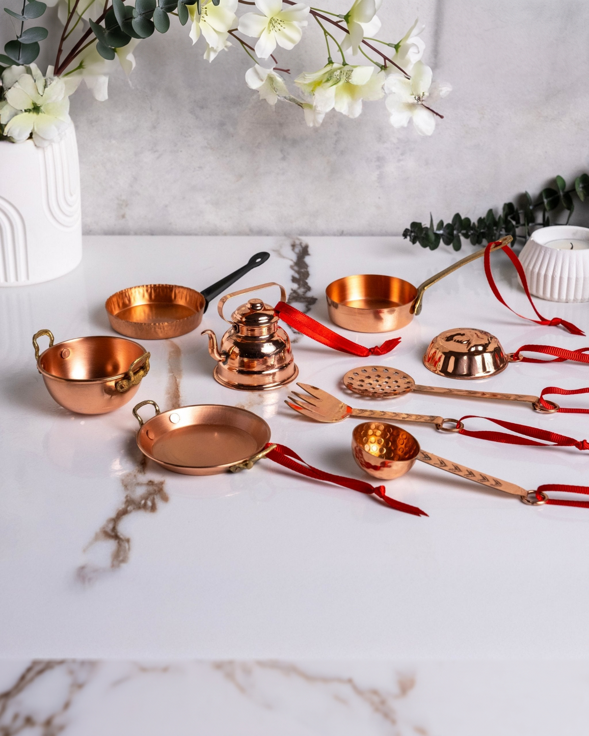 Handmade Solid Copper Miniature Kitchen Utensil Set – Collectible Decor & Ornaments (Set of 9) - Alfiq's Store