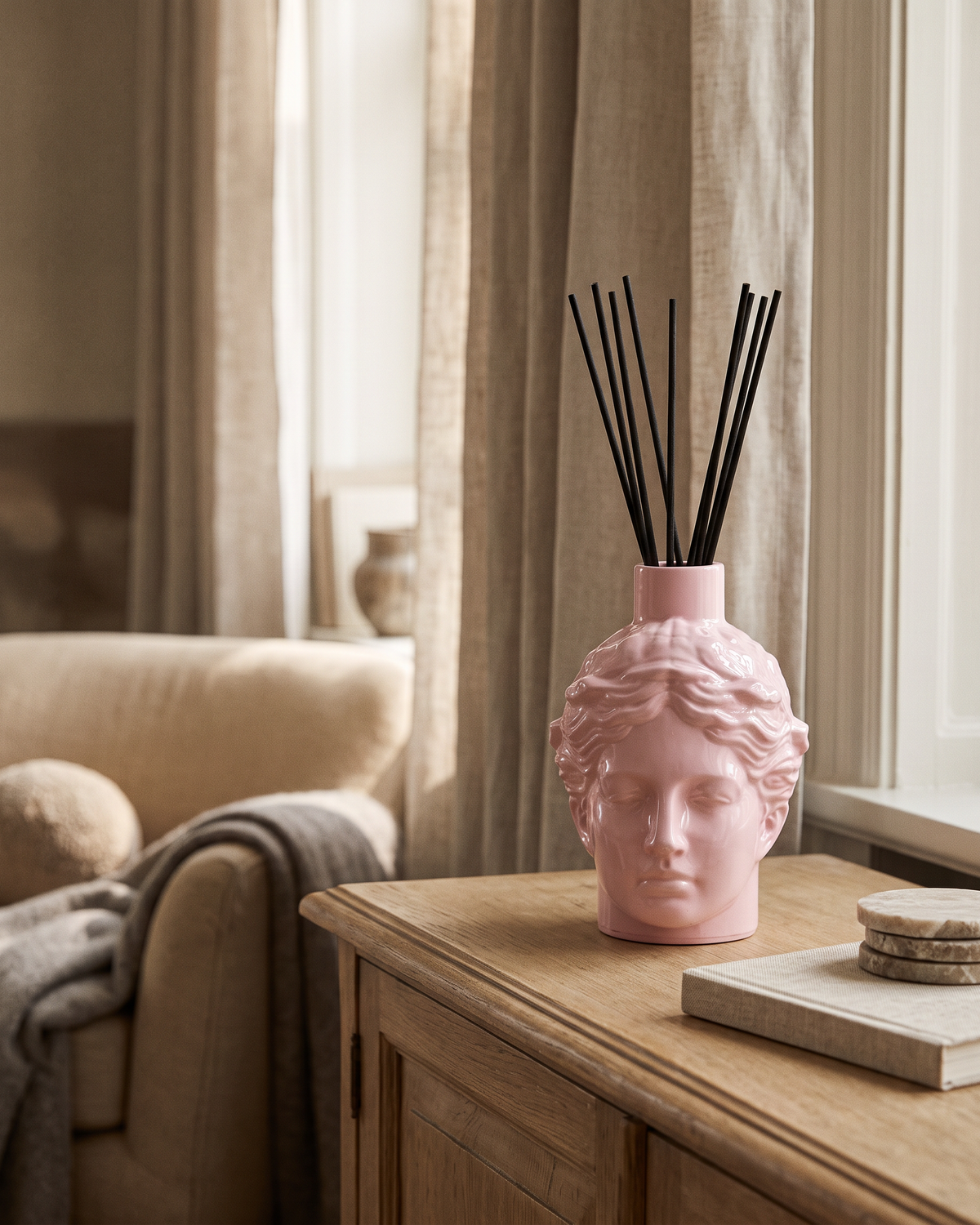 Helen Ceramic Diffuser (One Piece) styled in a warm interior