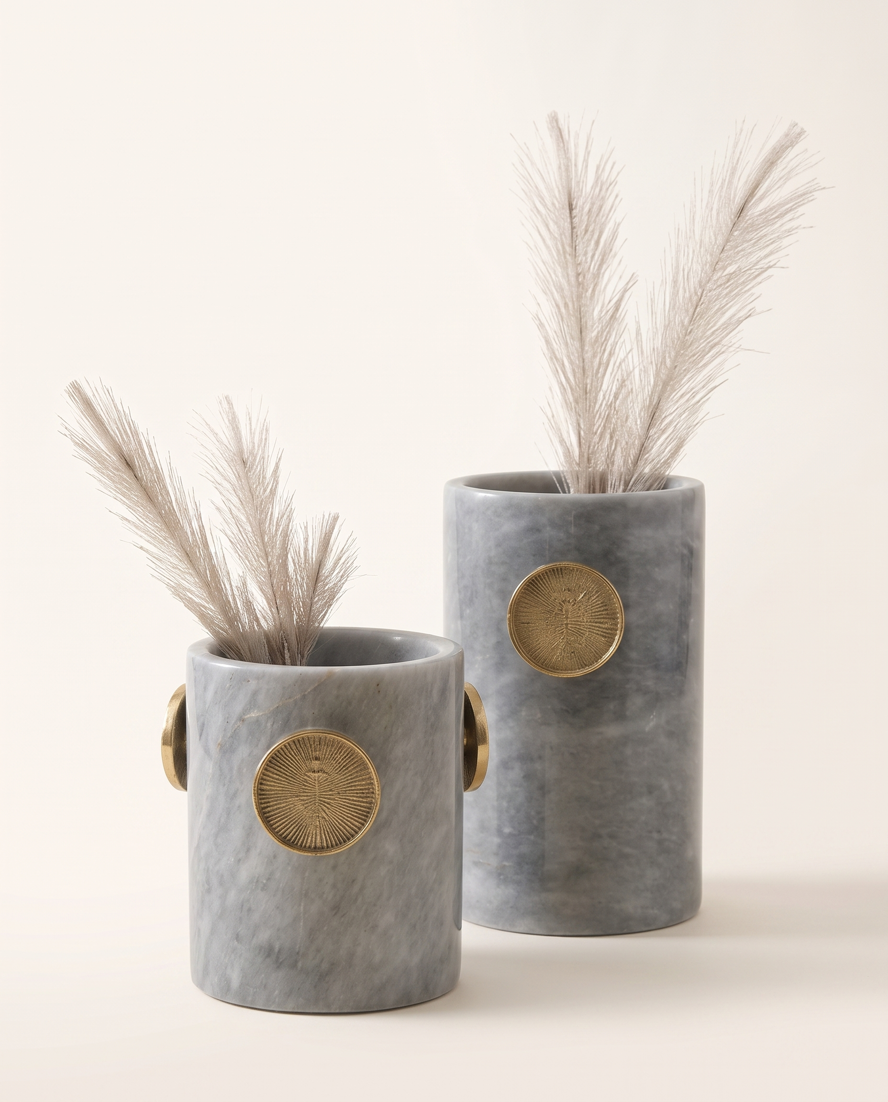 Button Detail White Marble Decorative Vase - Set of 2