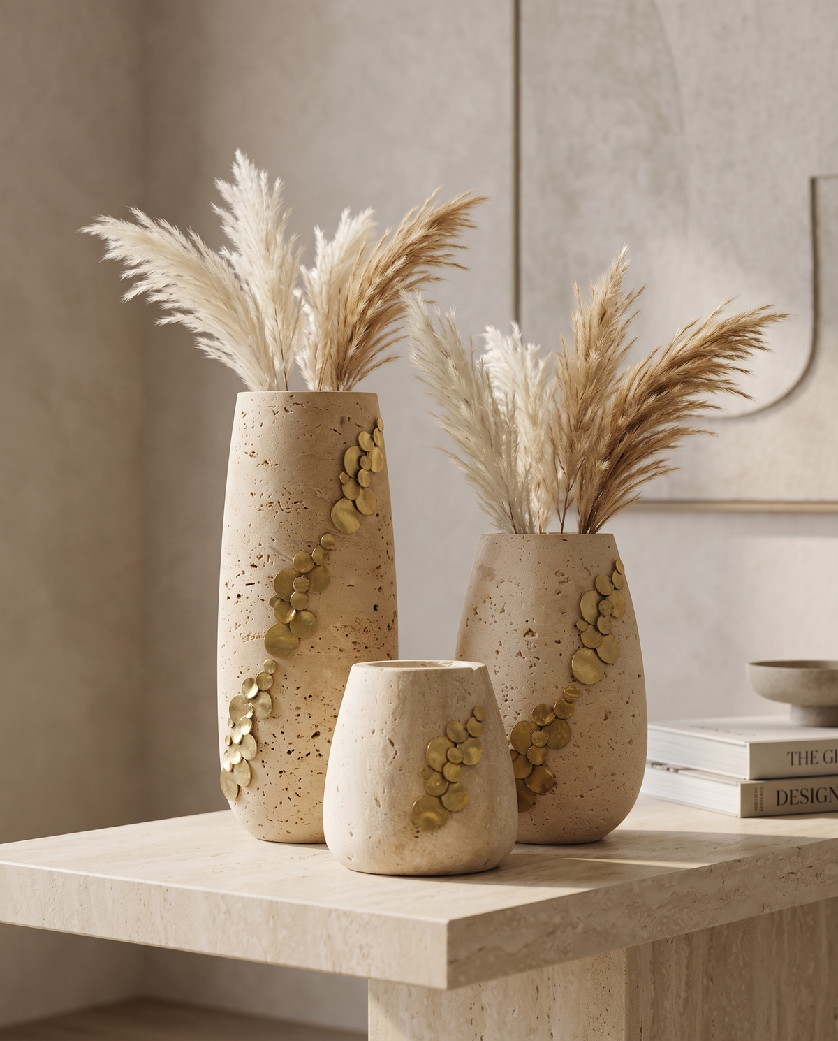 Lexi Travertine Vase Set of 3 – Decorative Stone Vases