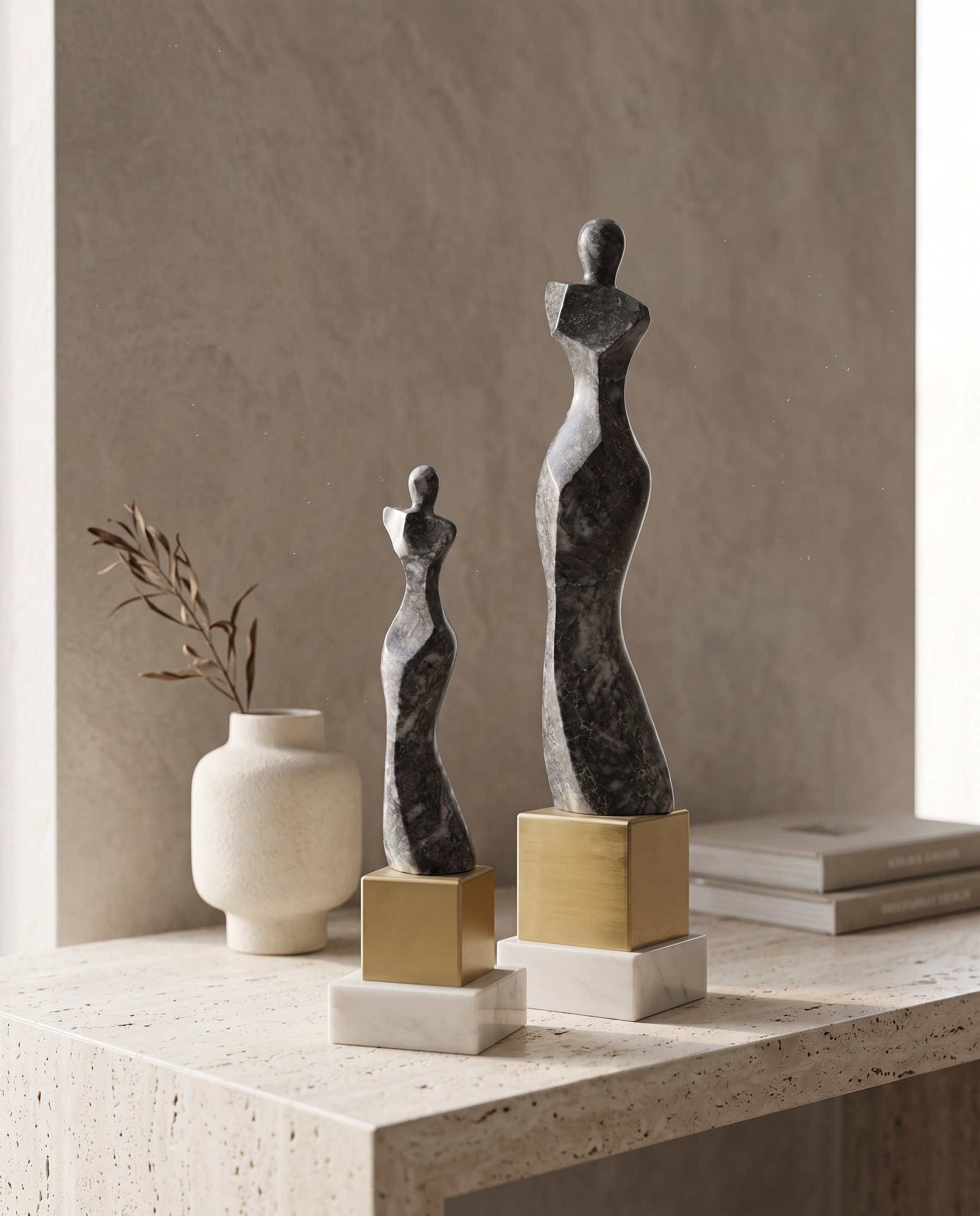 Woman Bust Marble & Brass Decor