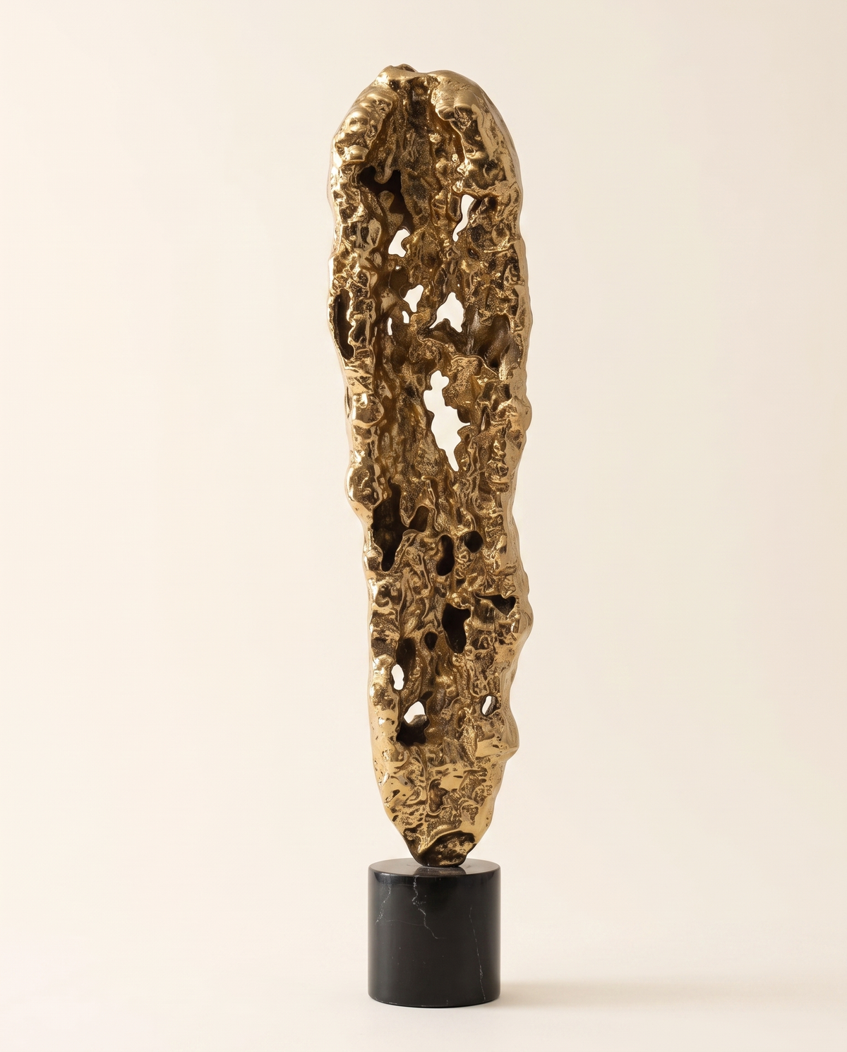Abstract Gold Textured Sculpture on Black Marble Base