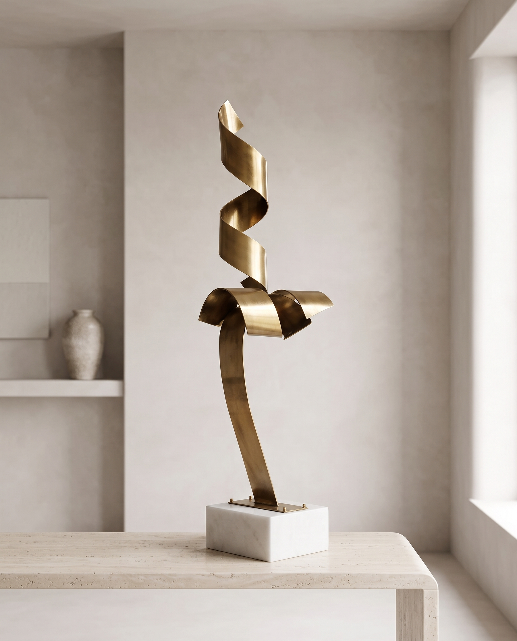 Golden Spiral Sculpture on Marble Base