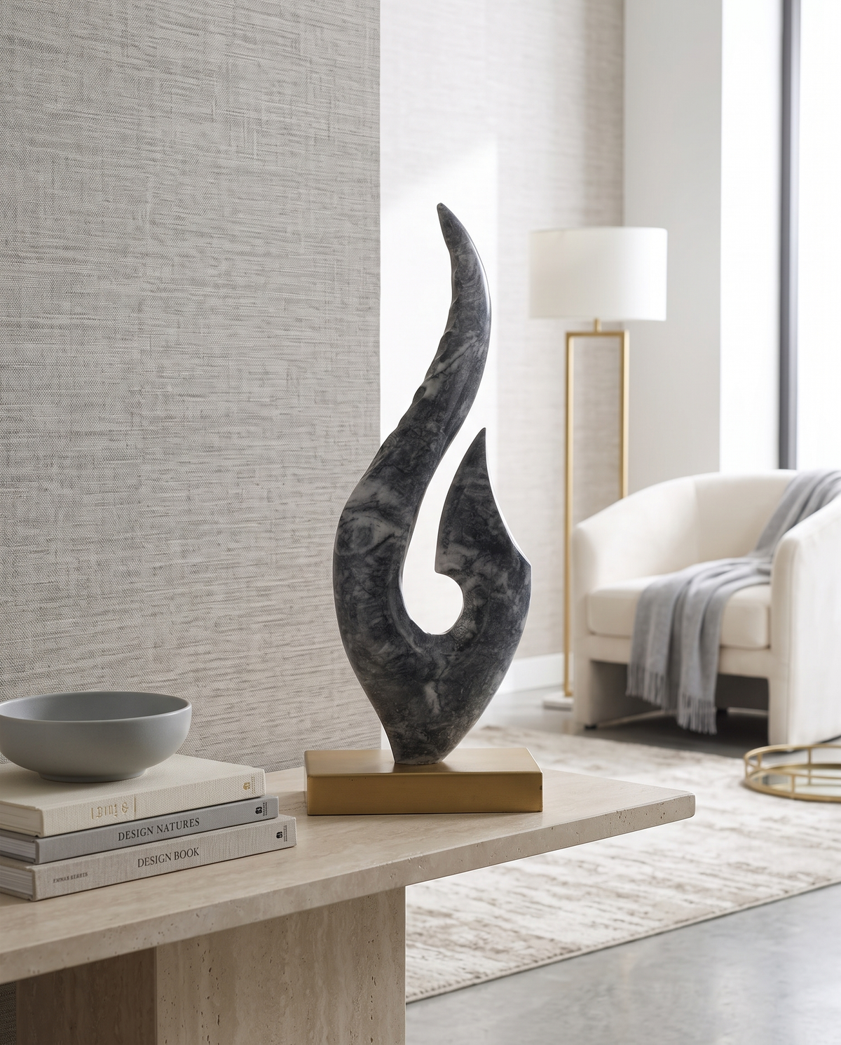 Octopus Leg Marble Sculpture on Brass Base