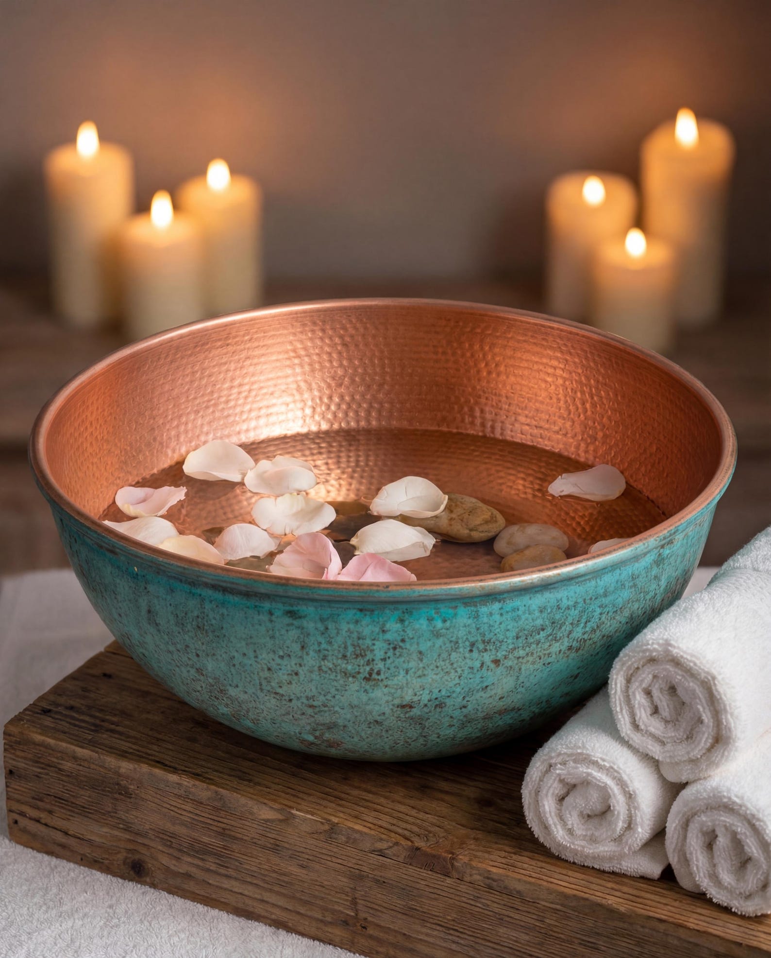 Verdigris Solid Copper Foot Bath Bowl & Pedicure Spa Basin