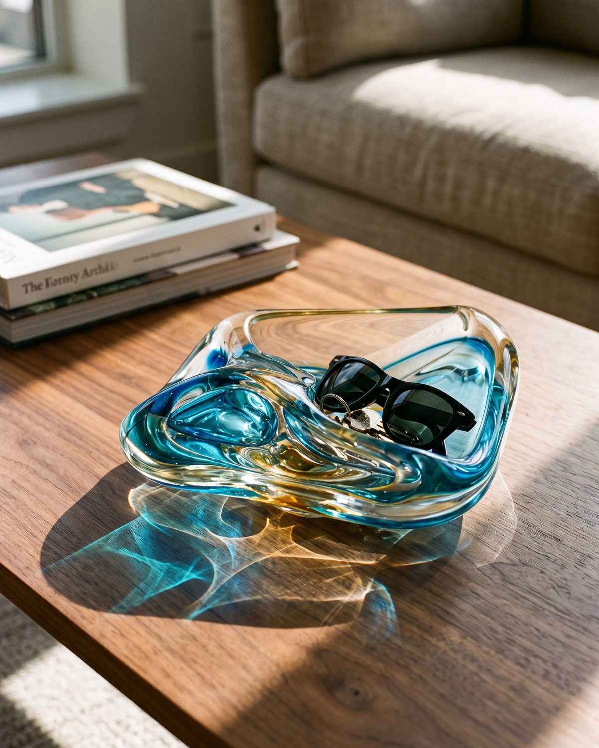 Murano Four-Section Glass Bowl I styled in a warm interior setting