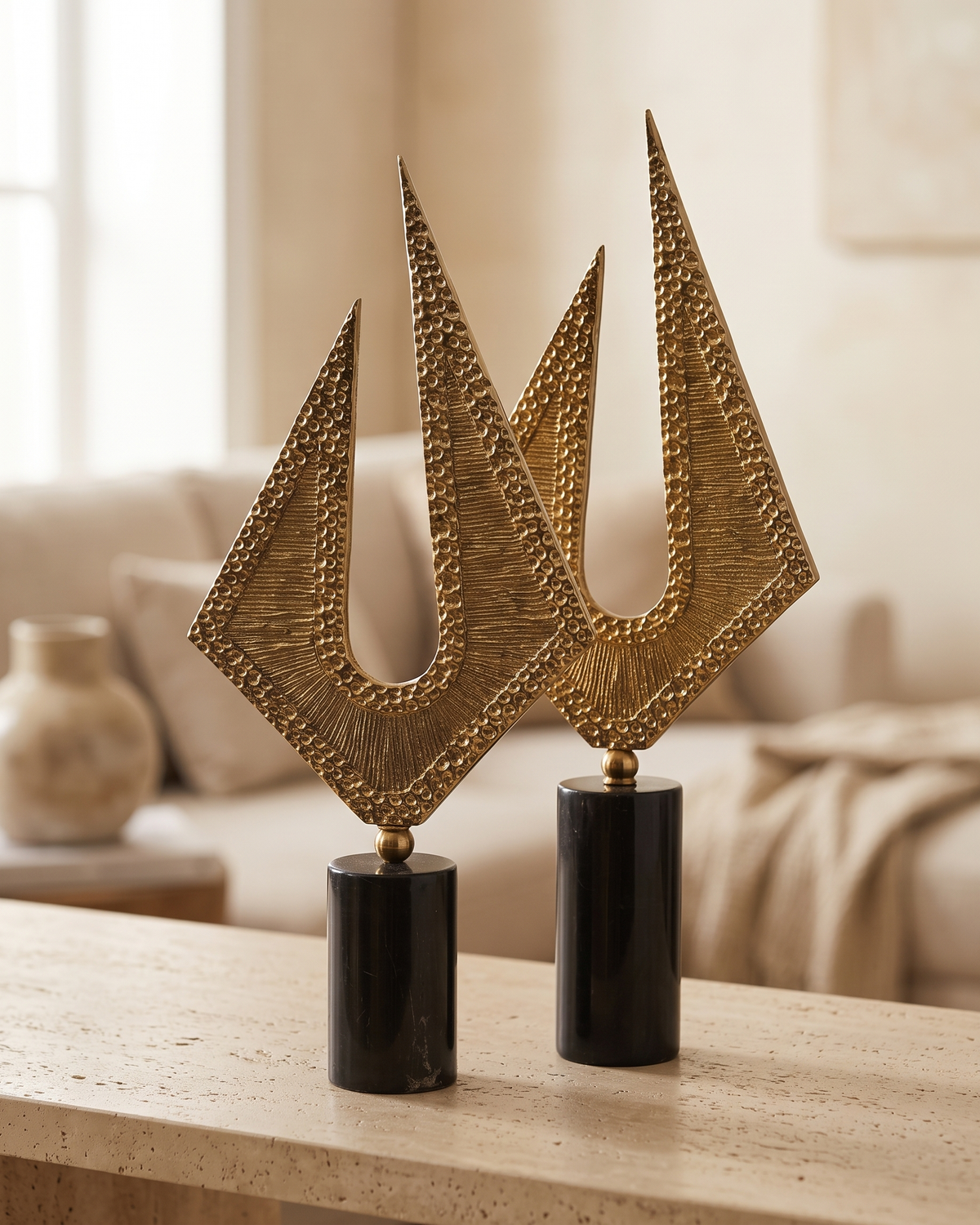 Prism Decorative Object IV - styled on a warm beige console in a cosy interior
