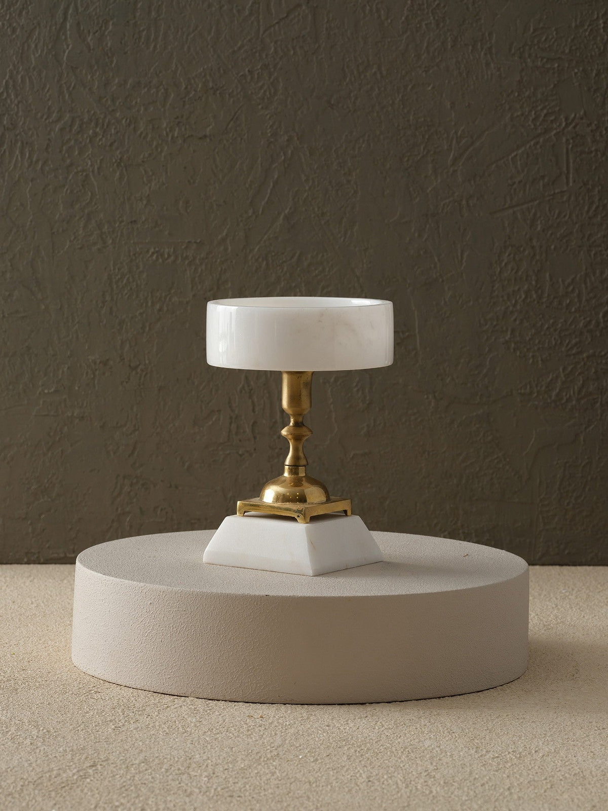 Round White Marble Serving Stand With Brass Pedestal - Alfiq's Store