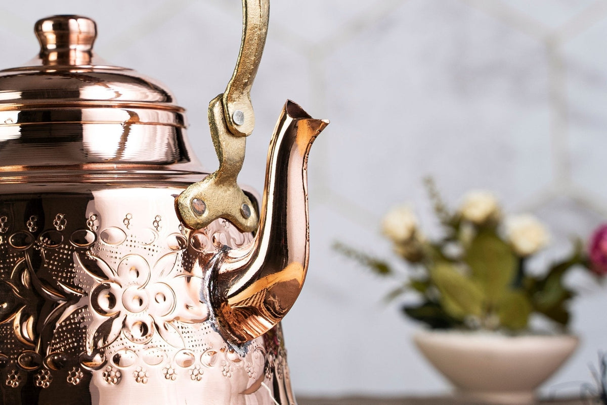 Handmade Engraved Copper Solid Copper Teapot Stovetop, 1.6 Quarts (1.5 Liter) - Alfiq's Store
