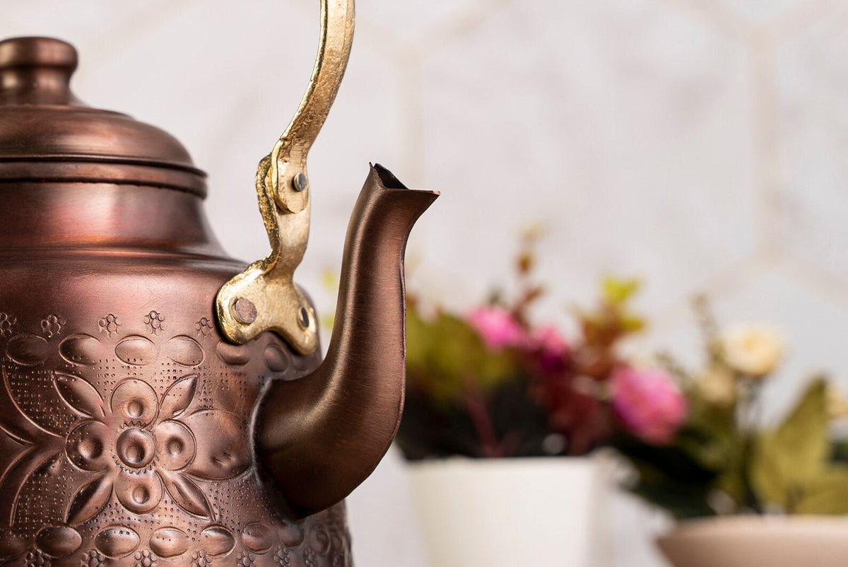 Handmade Engraved Copper Solid Copper Teapot Stovetop, 1.6 Quarts (1.5 Liter) - Alfiq's Store