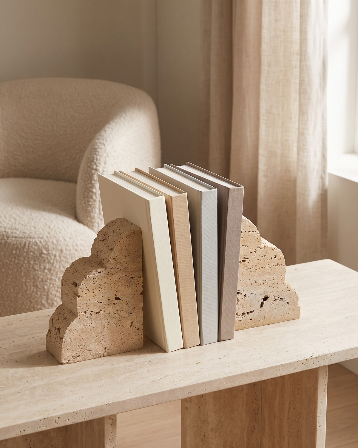 Travertine Book Stand - styled on a travertine console holding plain books