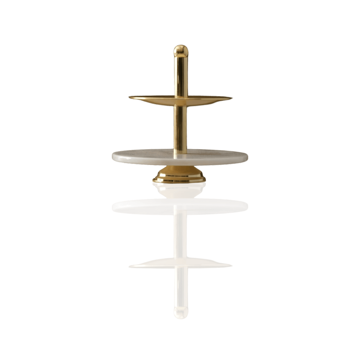 Two - Tier White Marble Serving Stand With Gold Finish - Alfiq's Store