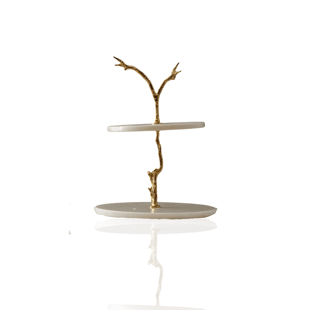 Two - Tier White Marble Stand With Gold Branch Detail - Alfiq's Store