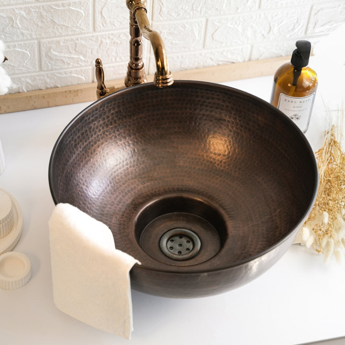 Handmade Dark Copper Vessel Sink - Hammered Solid Copper Bathroom & Kitchen Sink - Drain Cap Included - Alfiq's Store