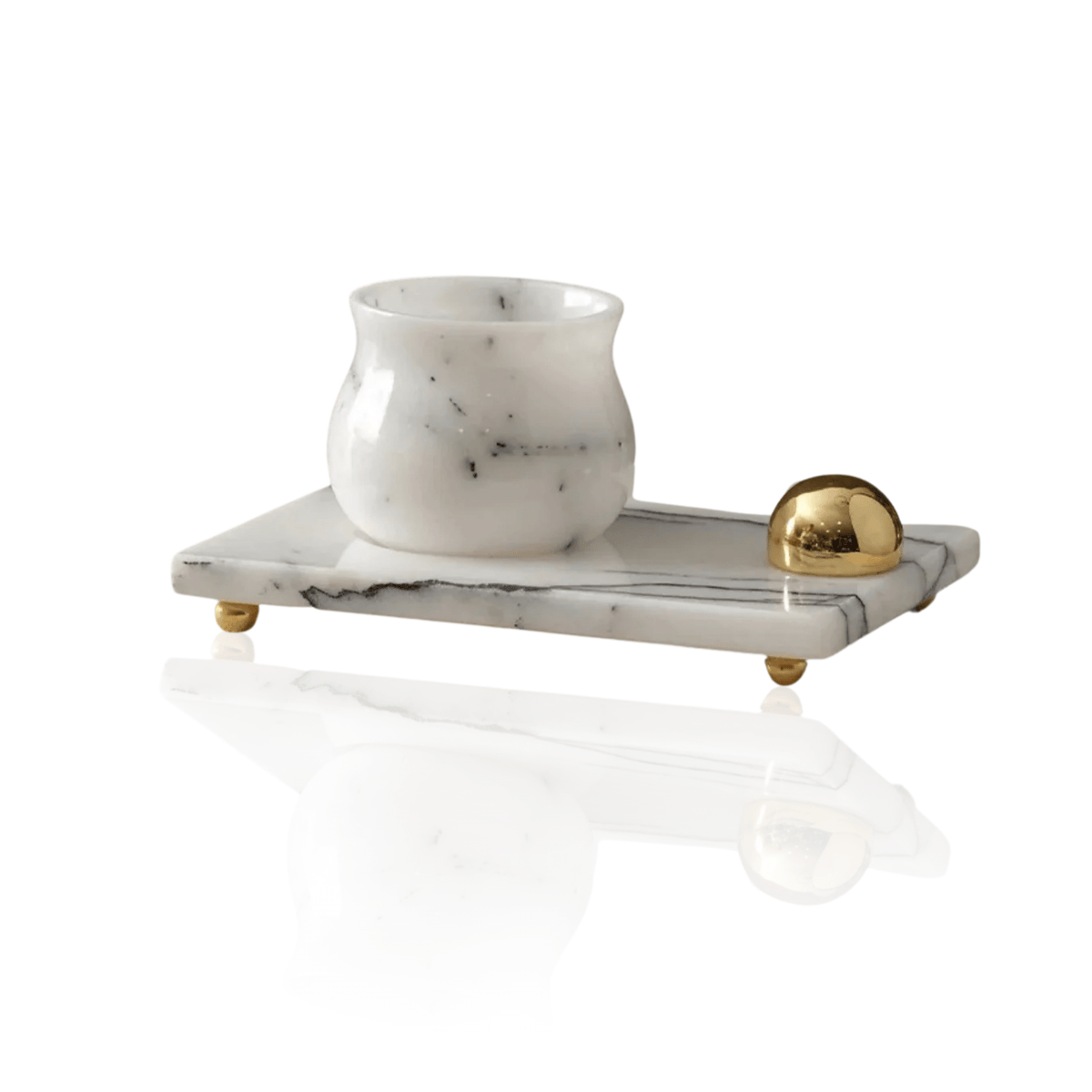White Marble Espresso Cup with Serving Tray - Alfiq's Store