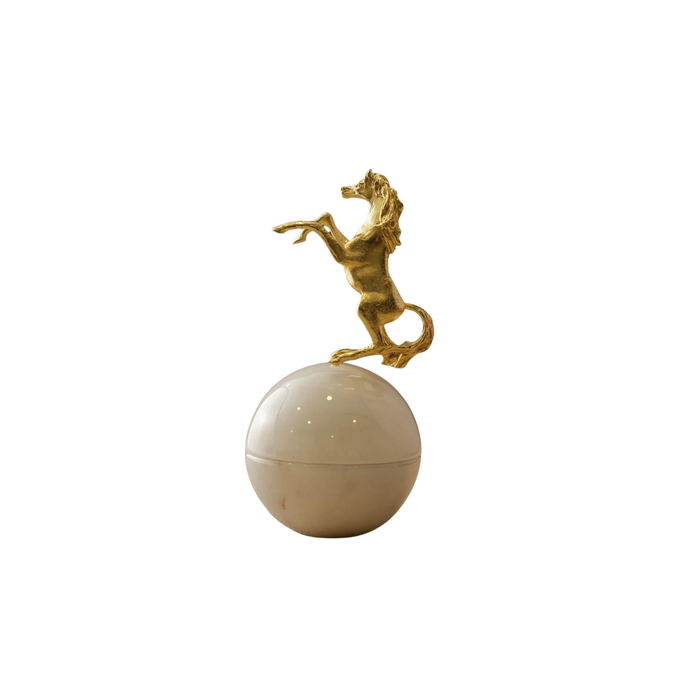 White Marble Trinket Box With Gold Rearing Horse Lid