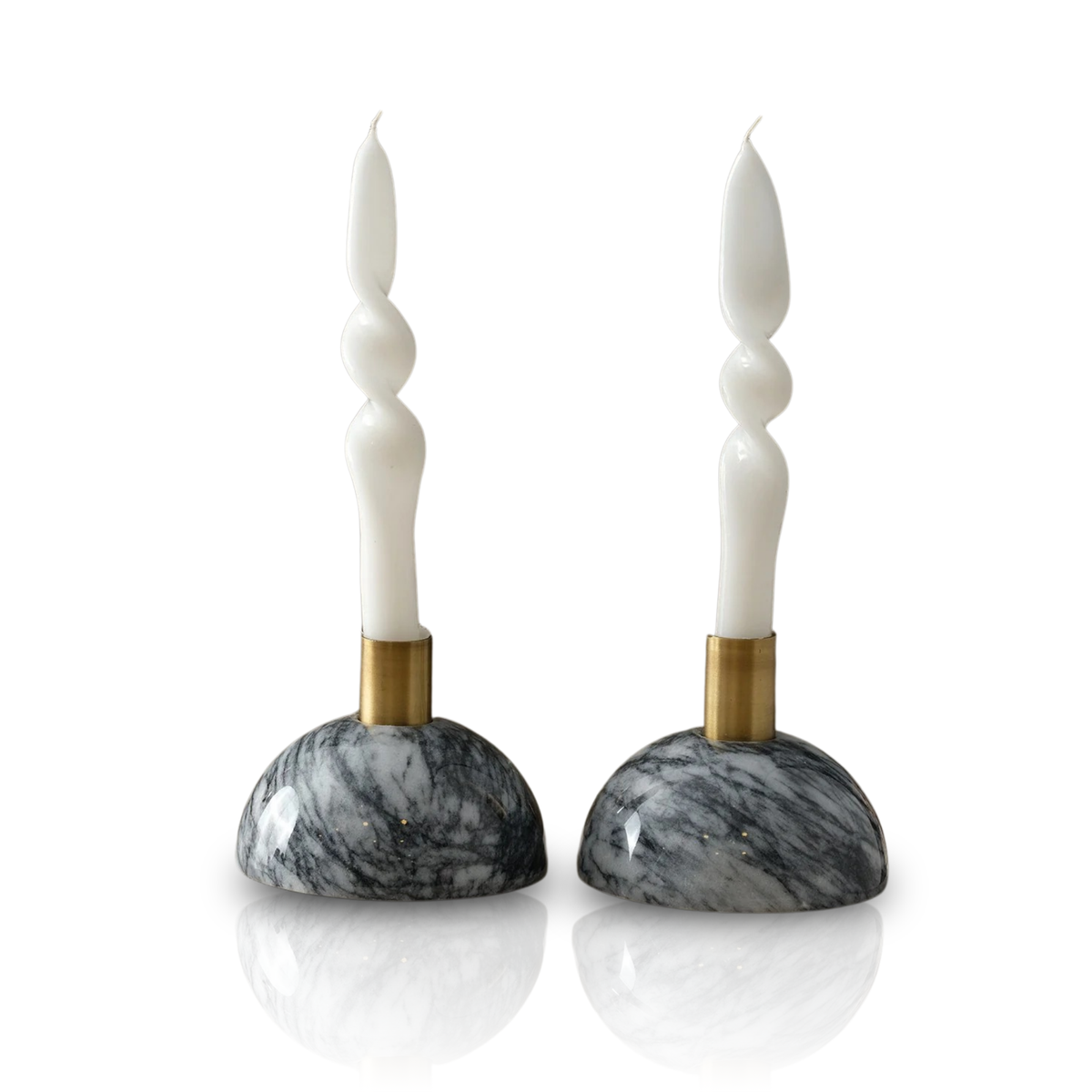 Half-Moon Marble Candle Holders – Set of Two