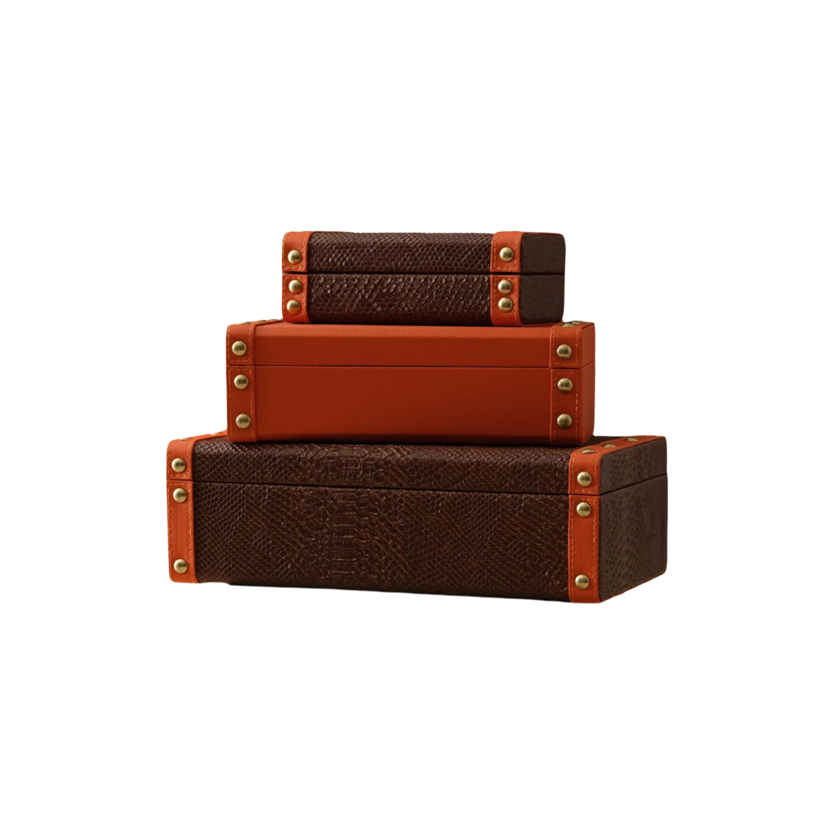 Studded Leather Boxes (Set of 3)