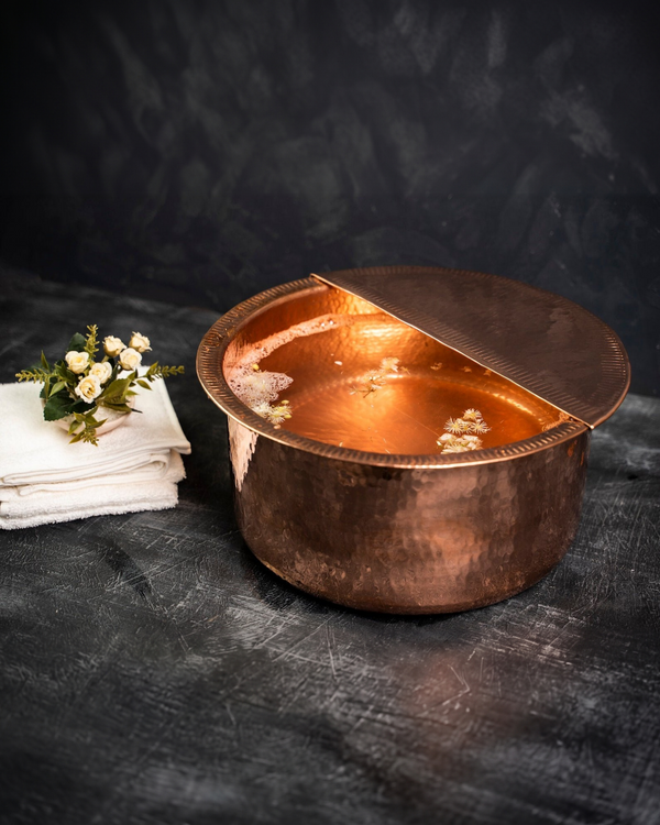 Handmade Solid Copper Pedicure Bowl With Removable Footrest