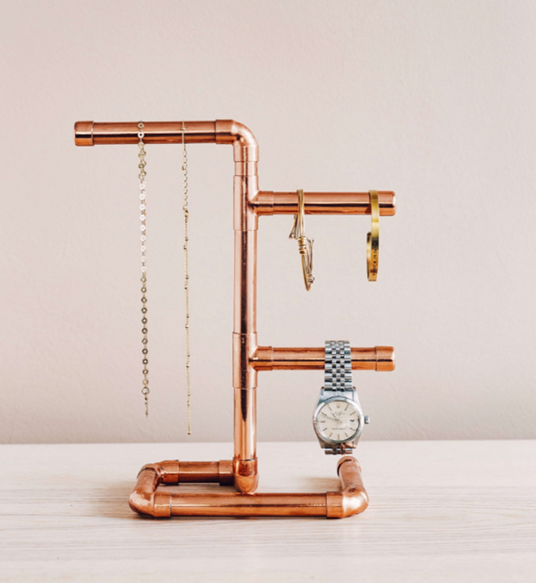 Handcrafted Solid Copper Jewelry Stand - Handmade Rustic Copper Ring & Necklace Holder 250 mm x 100 mm x 150 mm