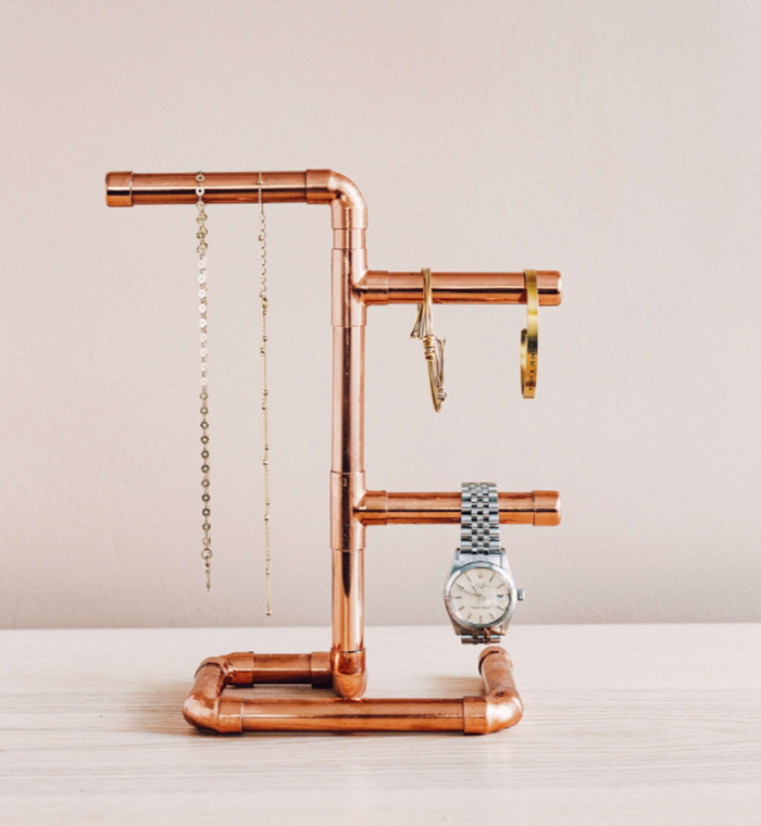 Handcrafted Solid Copper Jewelry Stand - Handmade Rustic Copper Ring & Necklace Holder 250 mm x 100 mm x 150 mm