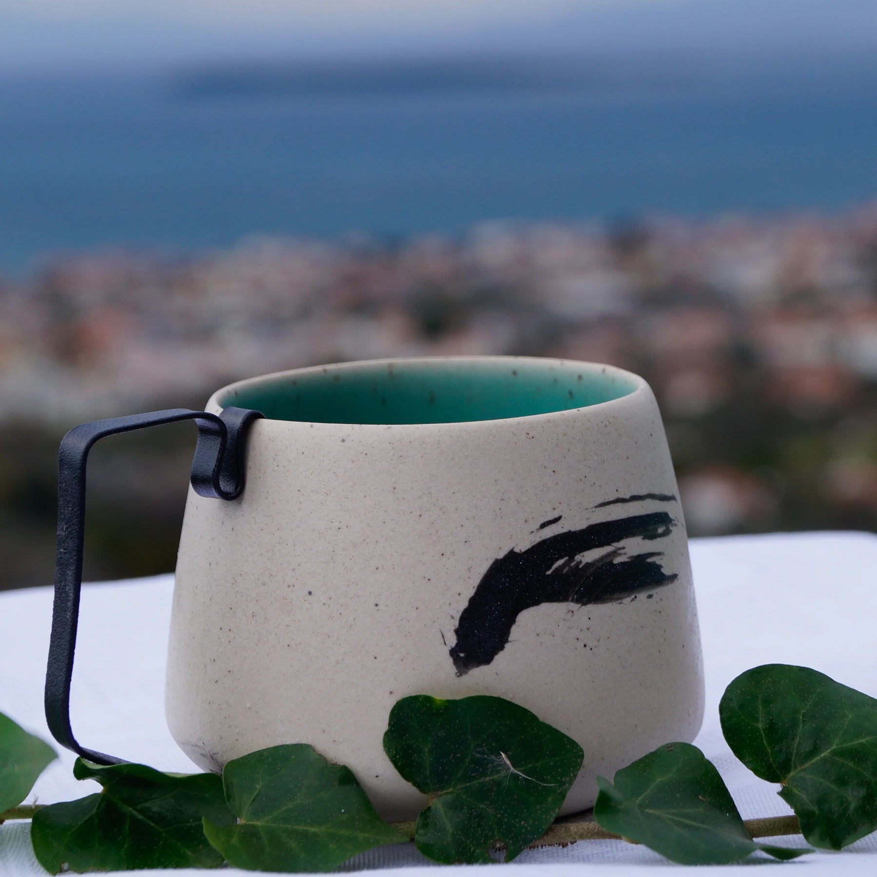 Hic Ceramics Stone Medium Stoneware Cup with Removable Stainless Steel Handle