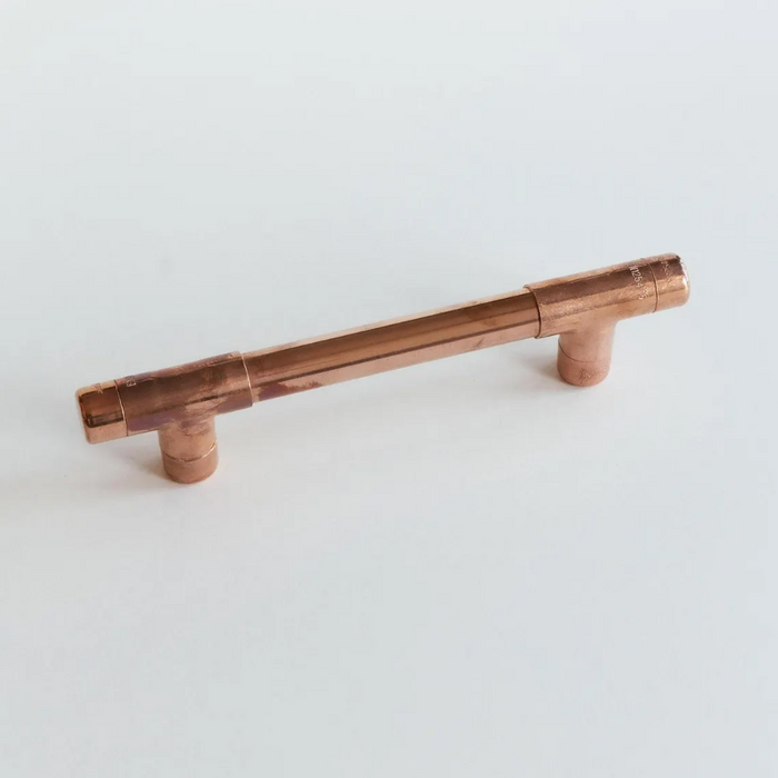 Industrial Copper Handle with Plate | Handmade Solid Copper Pull with Backplate