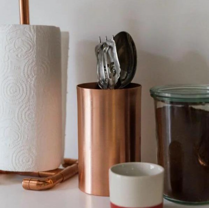 Handcrafted Pure Copper Utensil Holder – Solid Copper Rustic Kitchen Organizer