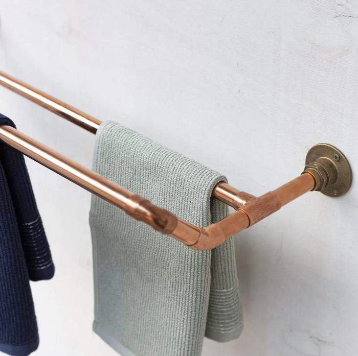Handcrafted Copper Double Towel Rack | Handmade Copper Towel Bar for Bathroom and Kitchen